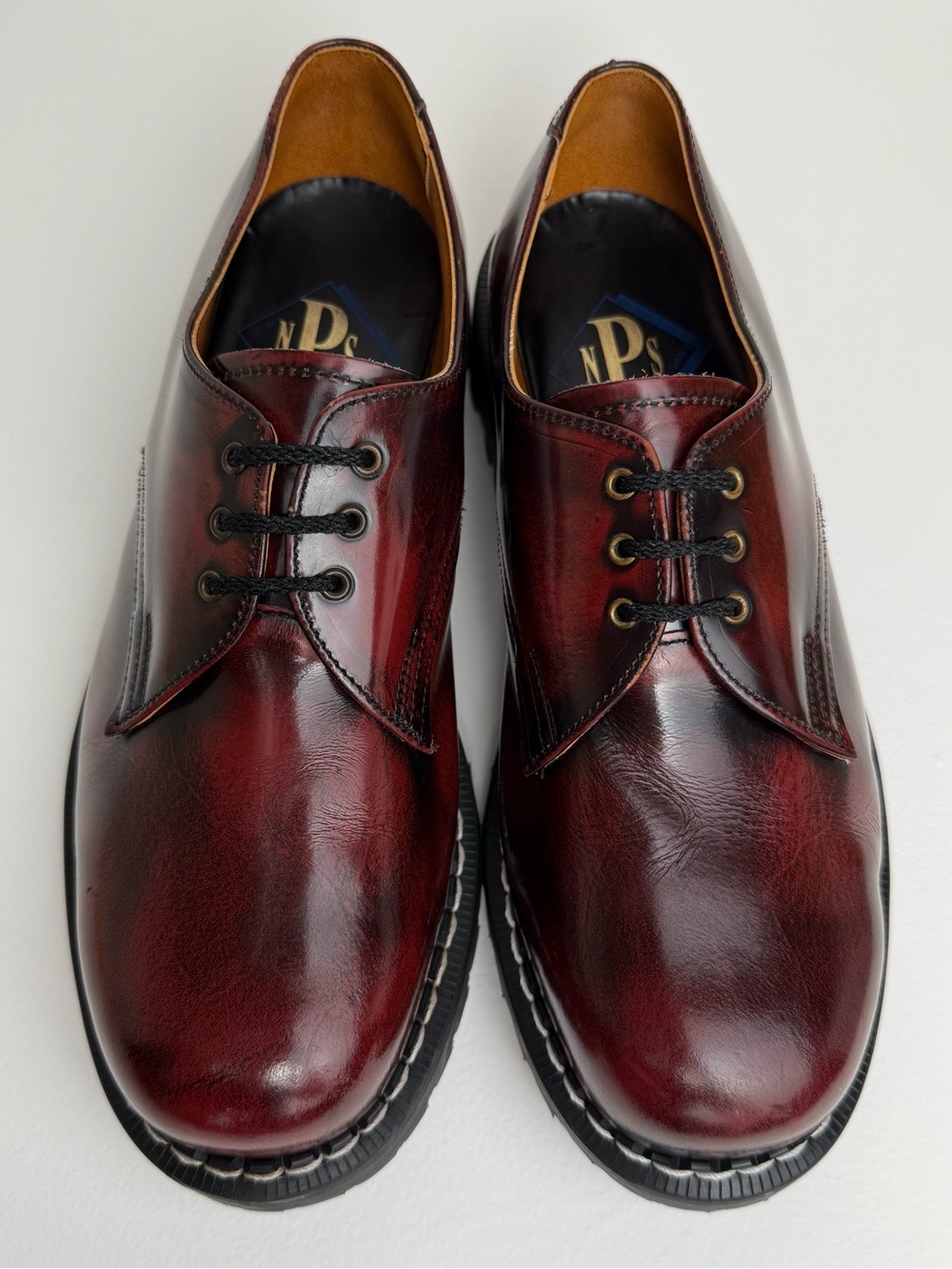 Vintage NPS Oxblood Red Black Leather MIE Rub Off Oxfords UK 8